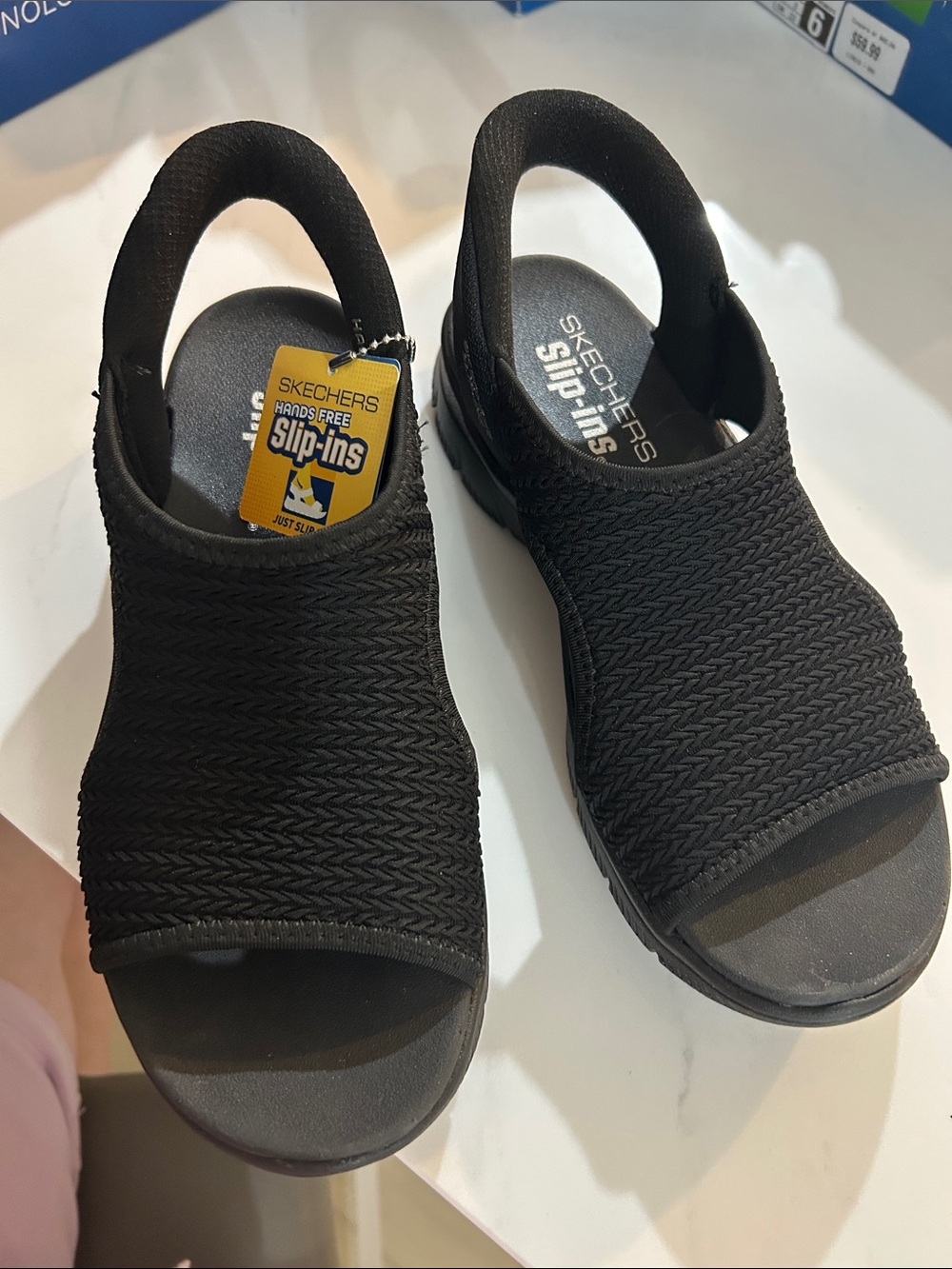 Skechers Black Slip-On Knit Slingback Sandals